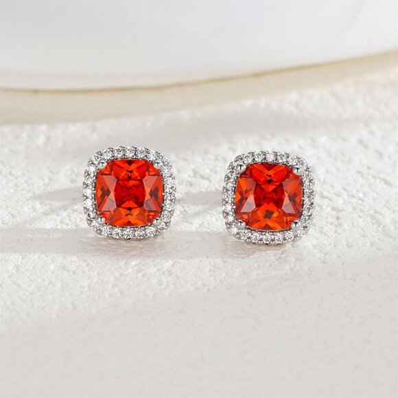 Women's Square Birthstone Cubic Zirconia Mall Dainty Orange Elegant Earring - Picture 4 of 6